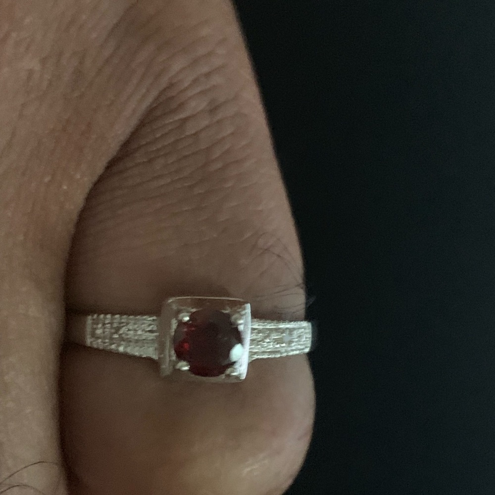 Garnet & Diamond Ring Sterling Silver